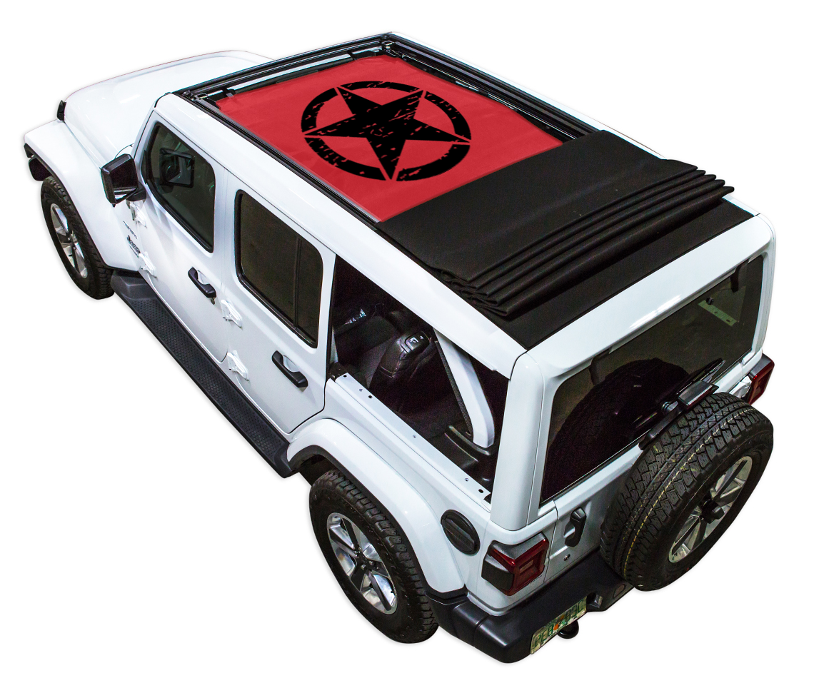 Jeep Wrangler JLU Sky One Touch Power Top Sun Shade Stock Printed Shade Top (2018–2026)