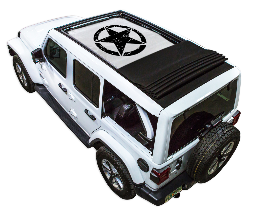 Jeep Wrangler JLU Sky One Touch Power Top Sun Shade Stock Printed Shade Top (2018–2026)