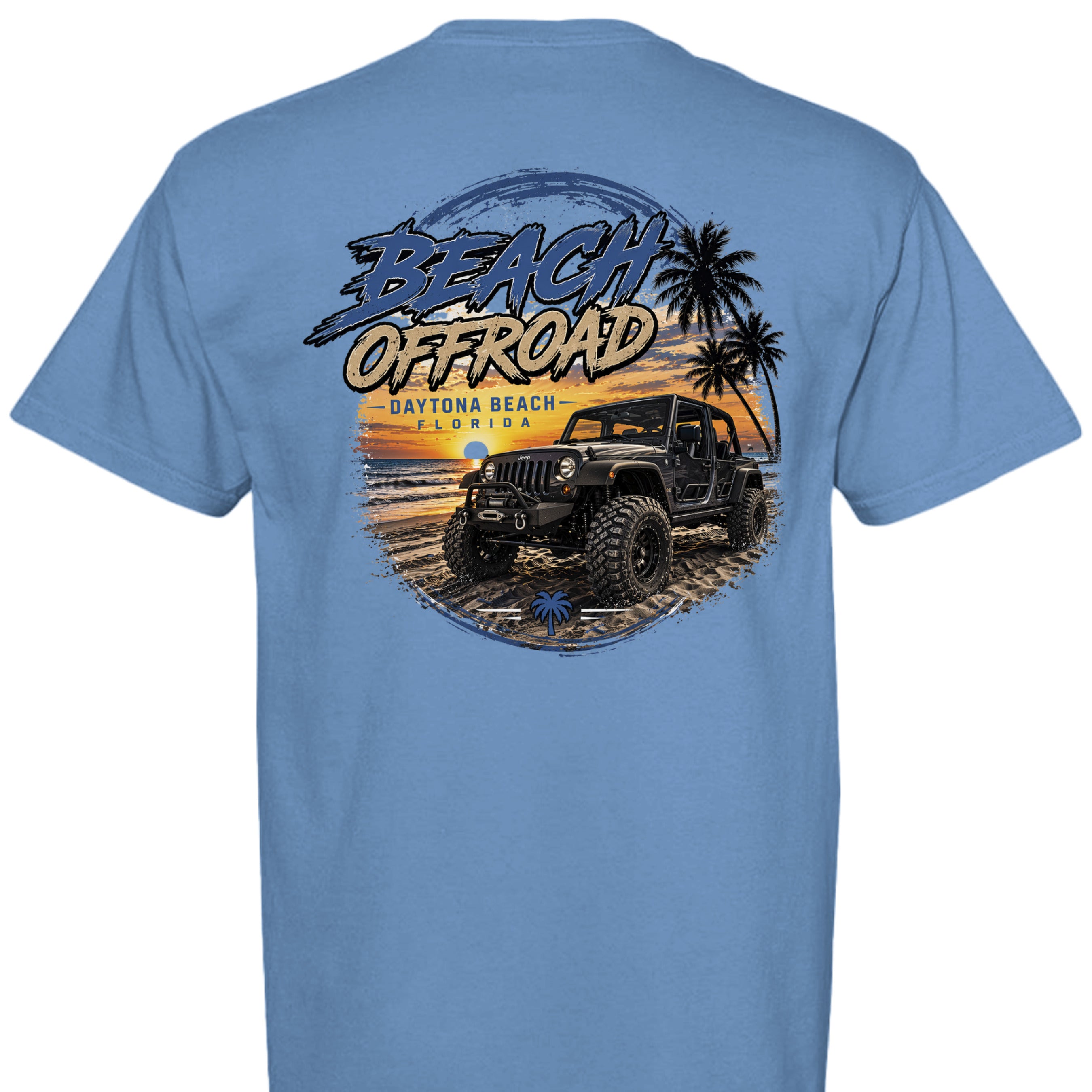Daytona Beach Offroad T-Shirt in Flo Blue - Back View | Beach Offroad