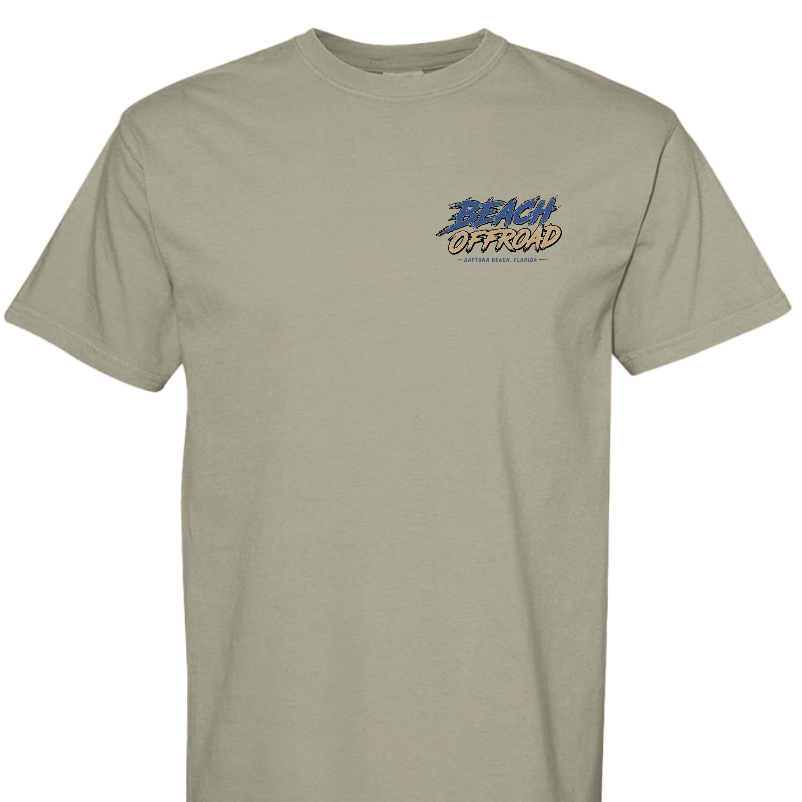 Daytona Beach Offroad T-Shirt in Khaki - Front View | Beach Offroad