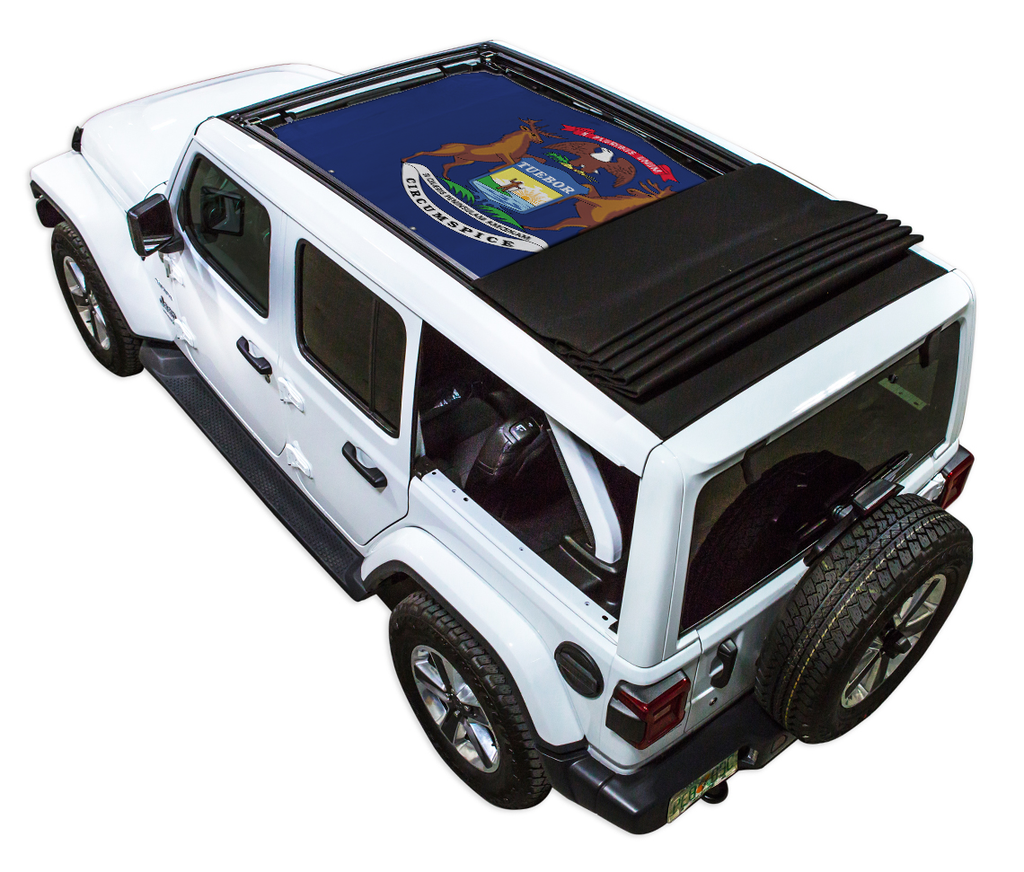 Jeep Wrangler JLU Sky One Touch Power Top Sun Shade Stock Printed Shade Top (2018–2026)