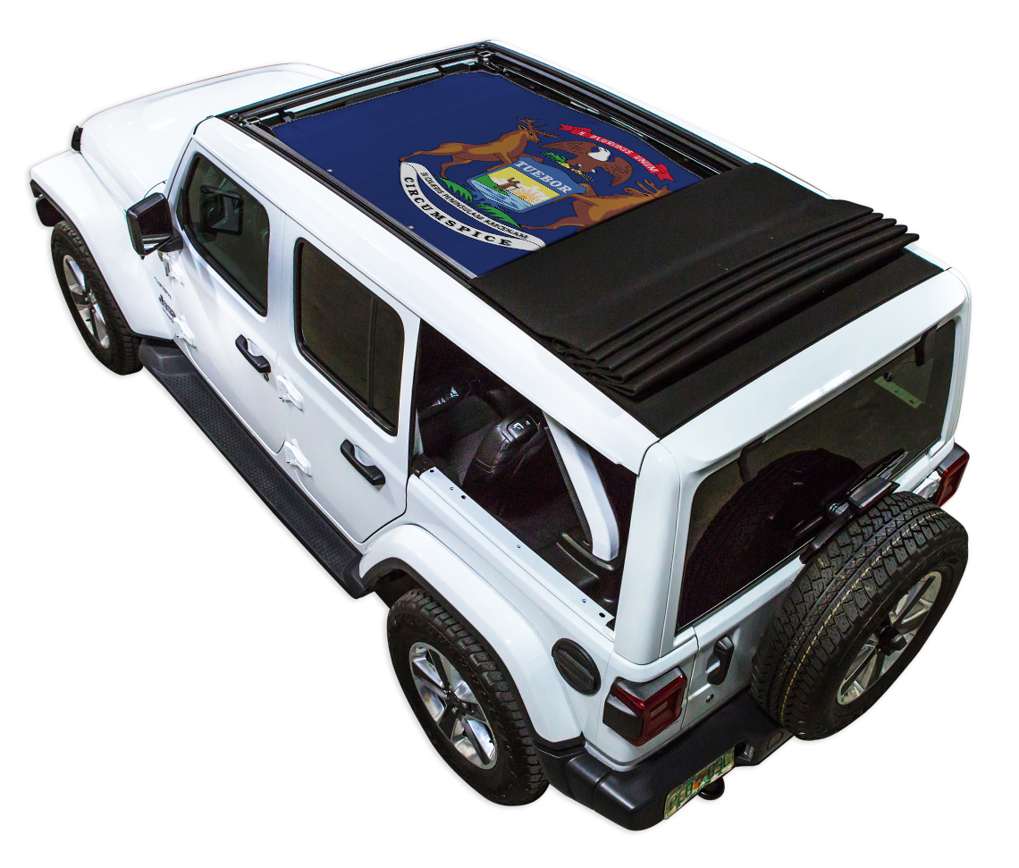 Jeep Wrangler JLU Sky One Touch Power Top Sun Shade Stock Printed Shade Top (2018–2026)