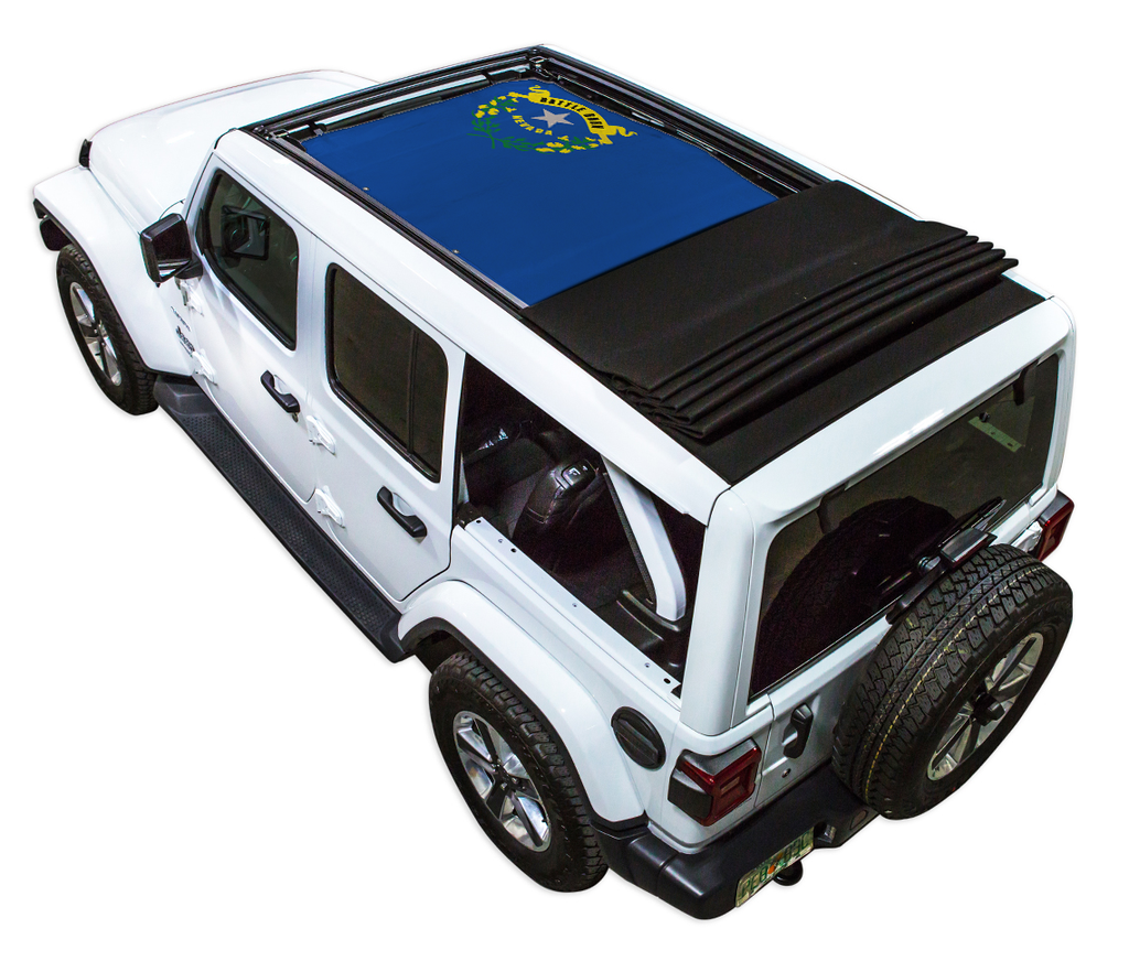 Jeep Wrangler JLU Sky One Touch Power Top Sun Shade Stock Printed Shade Top (2018–2026)