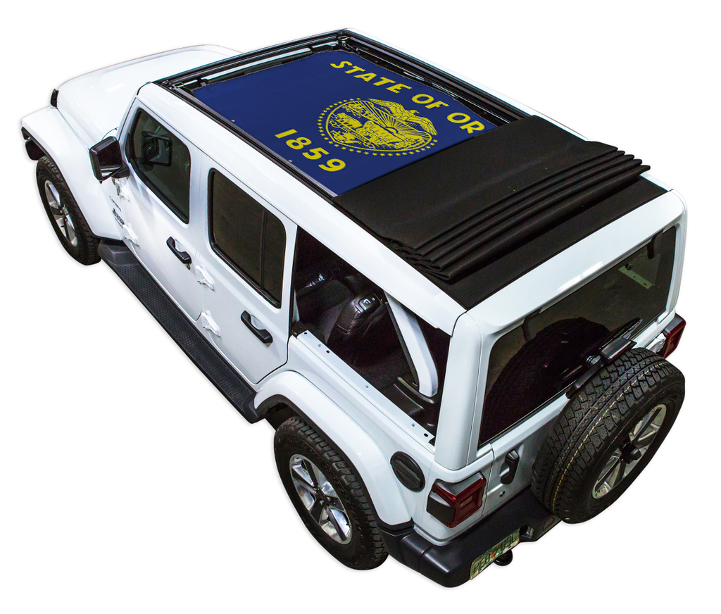 Jeep Wrangler JLU Sky One Touch Power Top Sun Shade Stock Printed Shade Top (2018–2026)