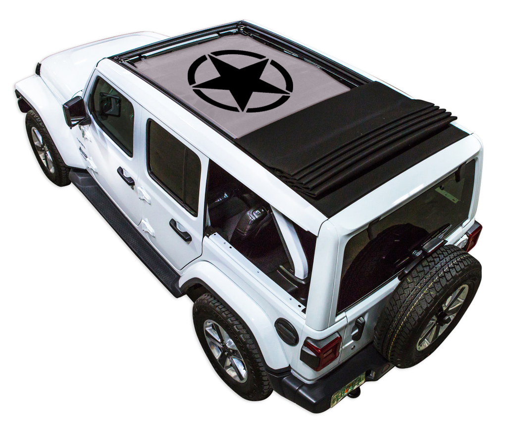 Jeep Wrangler JLU Sky One Touch Power Top Sun Shade Stock Printed Shade Top (2018–2026)