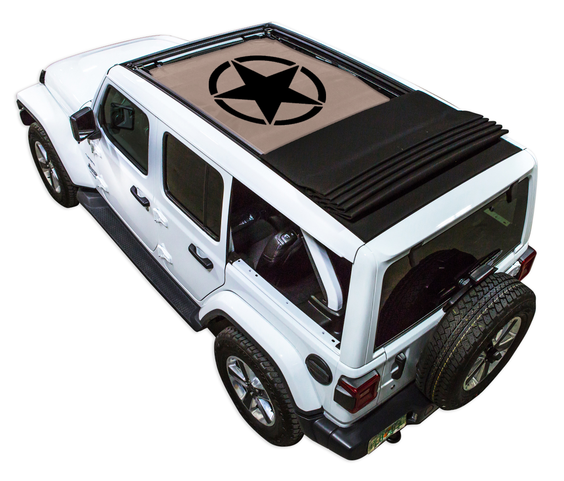 Jeep Wrangler JLU Sky One Touch Power Top Sun Shade Stock Printed Shade Top (2018–2026)