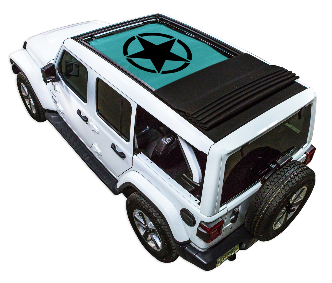 Jeep Wrangler JLU Sky One Touch Power Top Sun Shade Stock Printed Shade Top (2018–2026)
