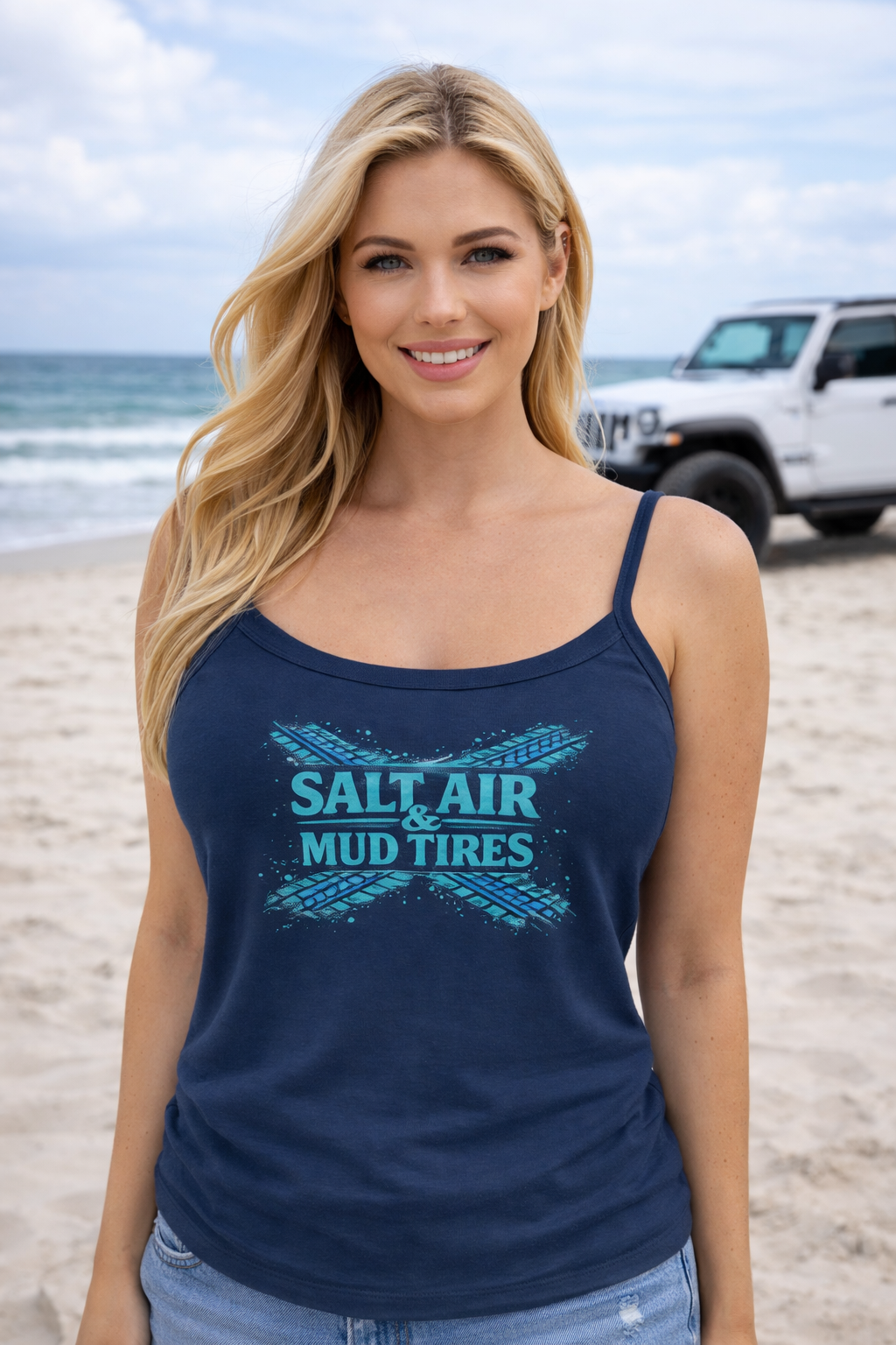 Salt Air and Mud Tires Navy Tank Top