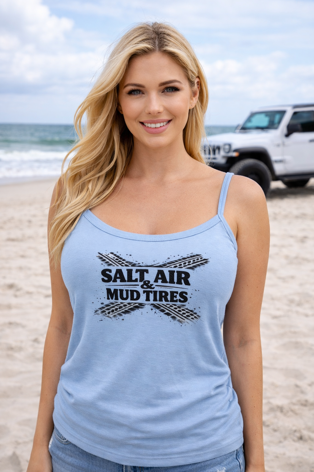 Salt Air and Mud Tires Tank Top Baby Blue
