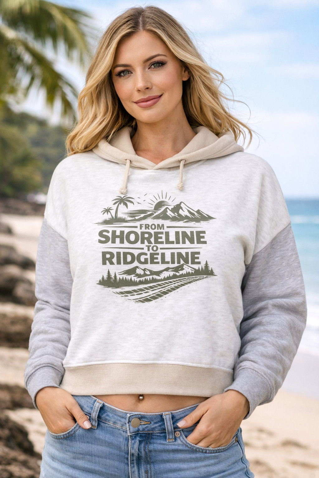 Shorline to Ridgeline Women's Sueded Fleece Crop Hoodie | Beach Offroad